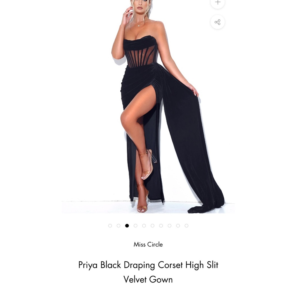 Miss Circle Priya Black Draping Corset High Slit Velvet Gown